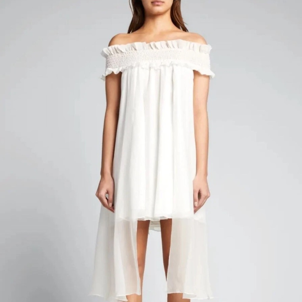NWT CAROLINE CONSTAS Areadne Off-the-shoulder Draped White Silk-chiffon S $695